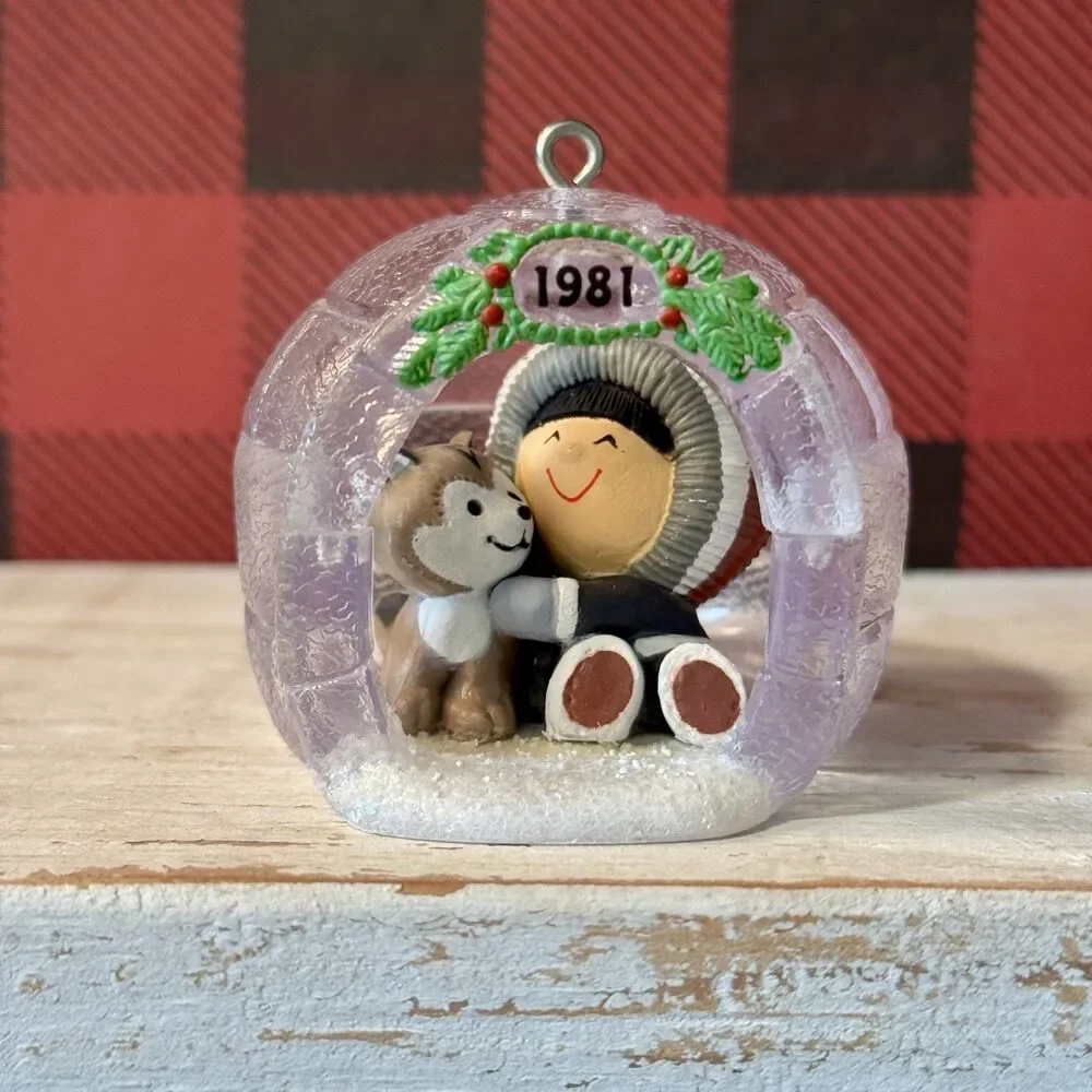 1981 Hallmark Frosty Friends #2 Christmas Keepsake Ornament | Eskimo & Dog Igloo